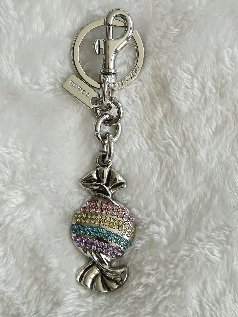 C Logo Silver Candy Keychain - Multicolor Rhinestones Bag Charm